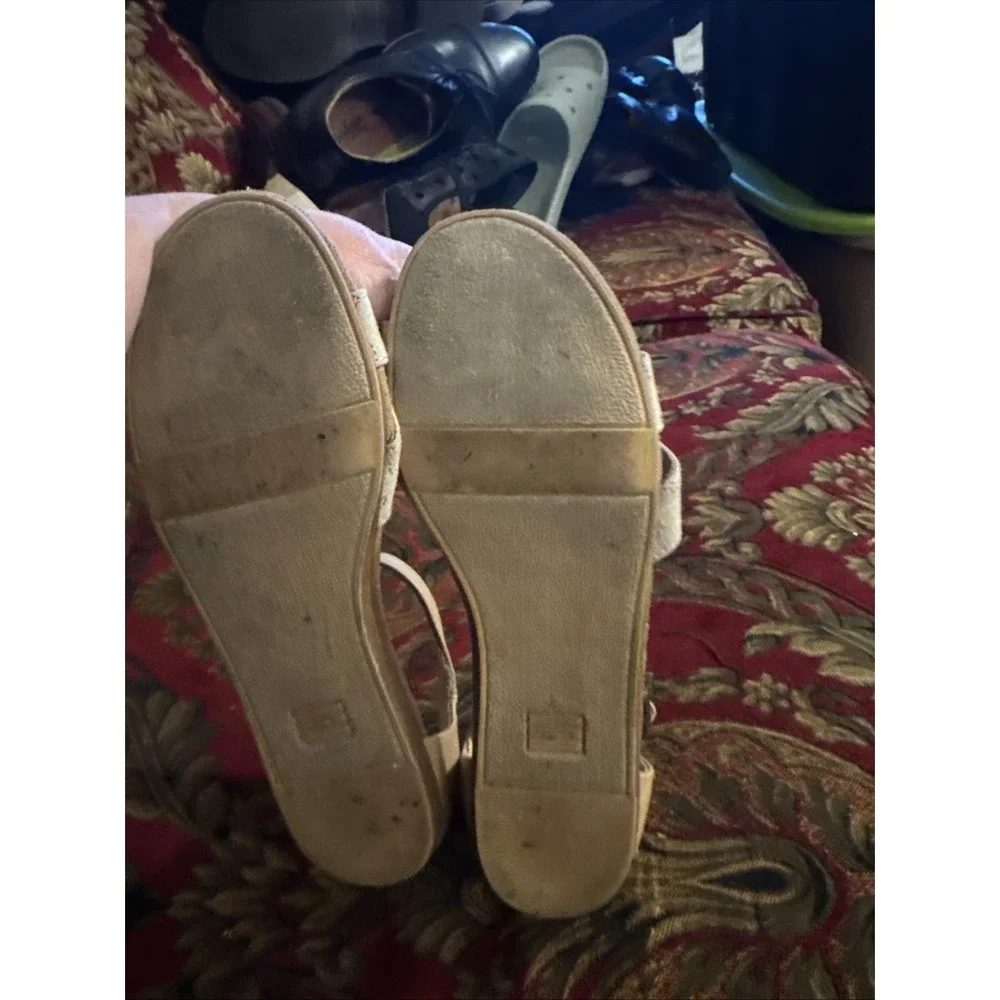 TOMS Willow BEIGE CANVAS Open-Toe ESPADRILLE Flat Closed Back SANDALS Sz 8